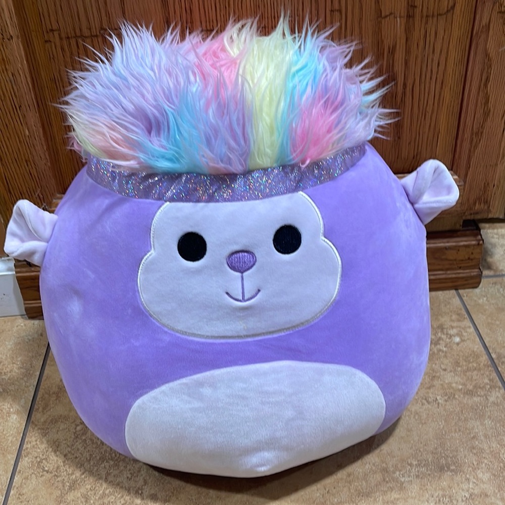 Squishmallows Purple Plush with Rainbow Fuzzy Hair